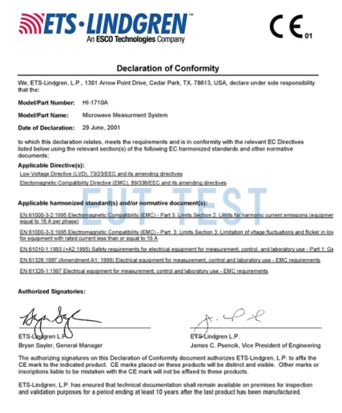 CE Compliance Statement for HI 1710A
